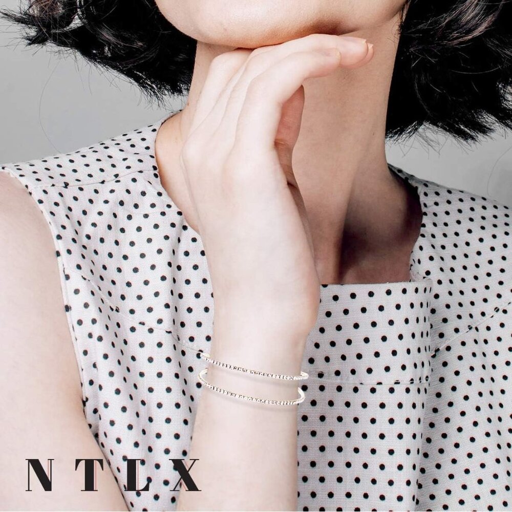 Adjustable Rhinestone Bangle Bracelet - Two Rows … - image 3